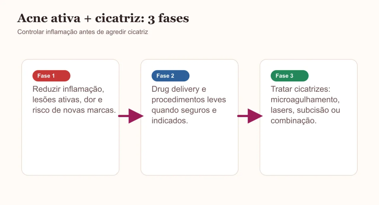 Protocolo em três fases para acne ativa e cicatriz pós-acne