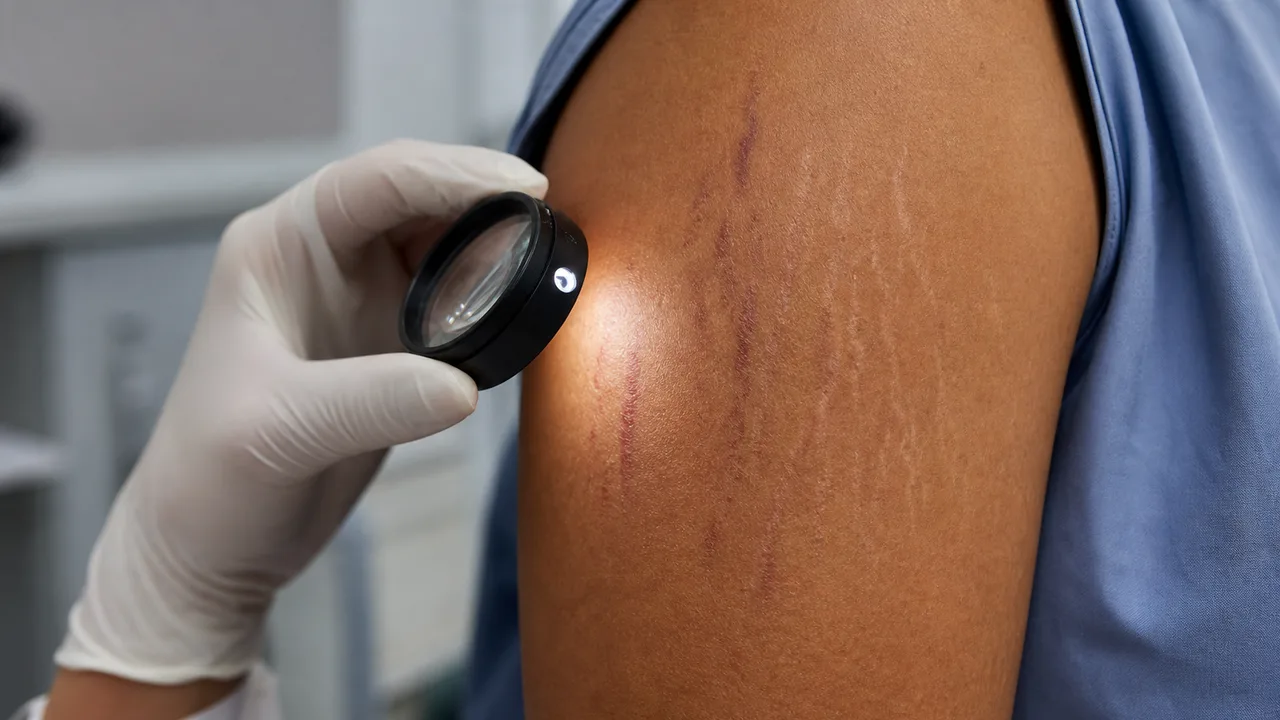 Avaliação clínica de estrias vermelhas e brancas no braço