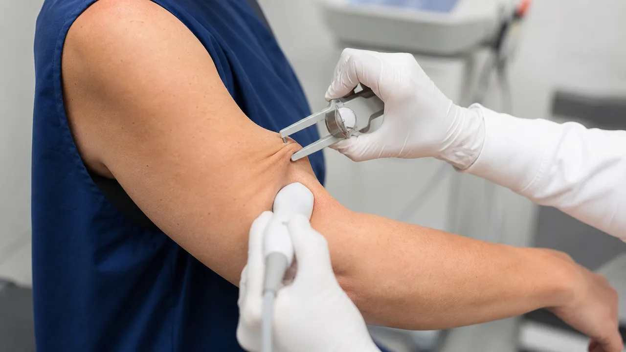 Avaliação clínica da flacidez do braço com adipômetro e ultrassom