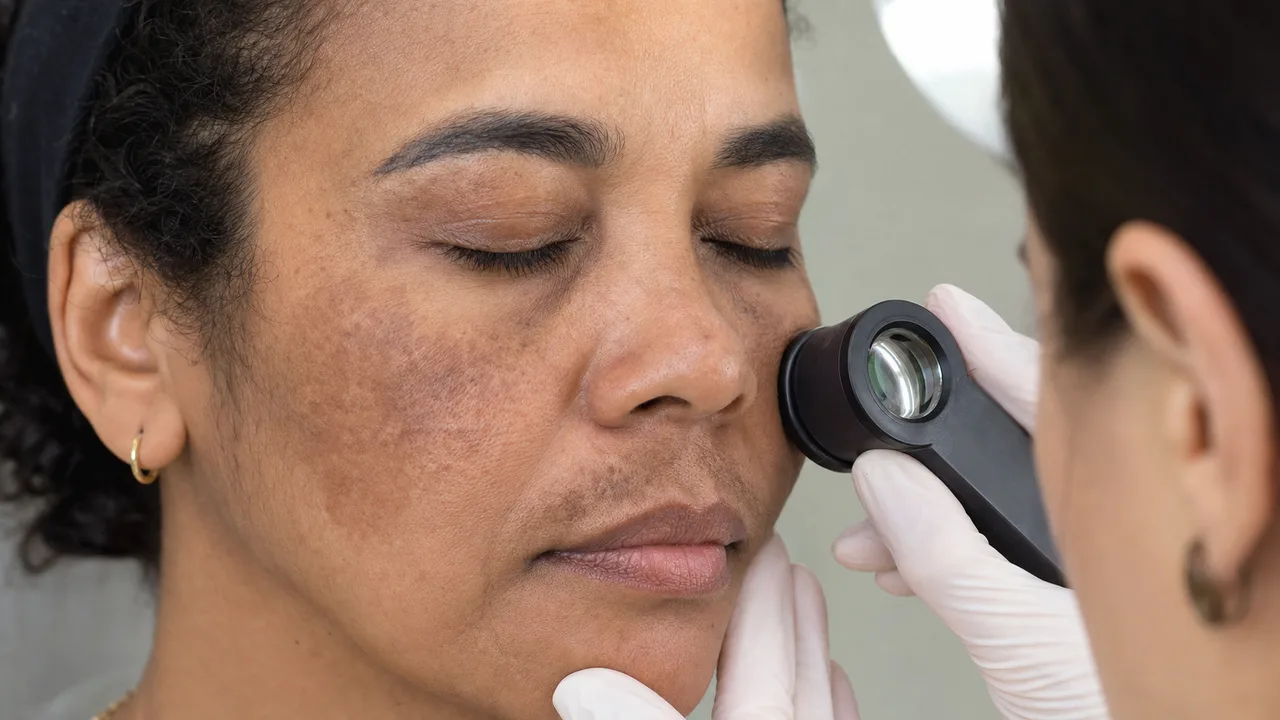 Exame clínico de melasma simétrico em pele brasileira