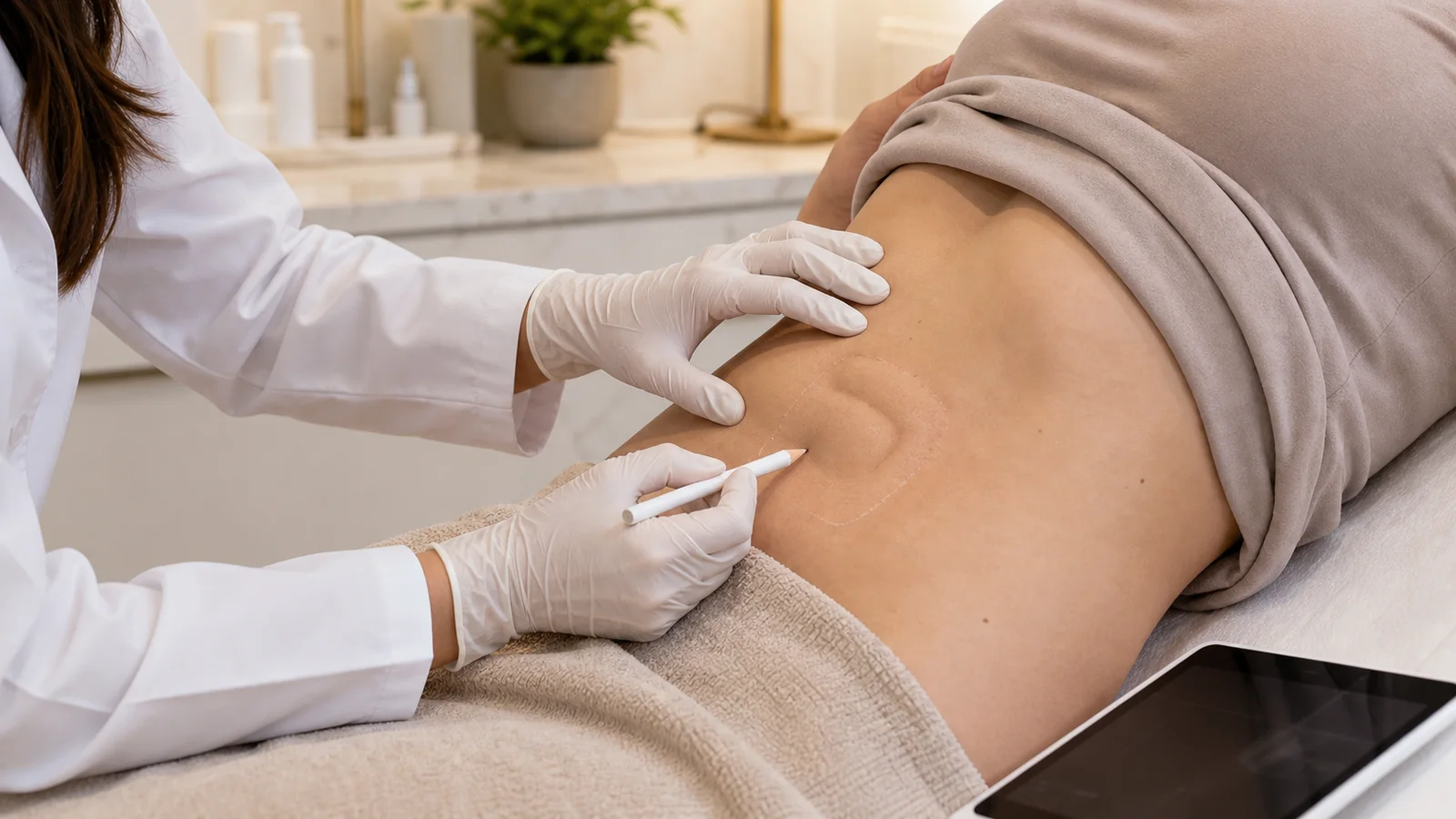 Avaliação clínica de área abdominal com suspeita de hiperplasia adiposa paradoxal após criolipólise