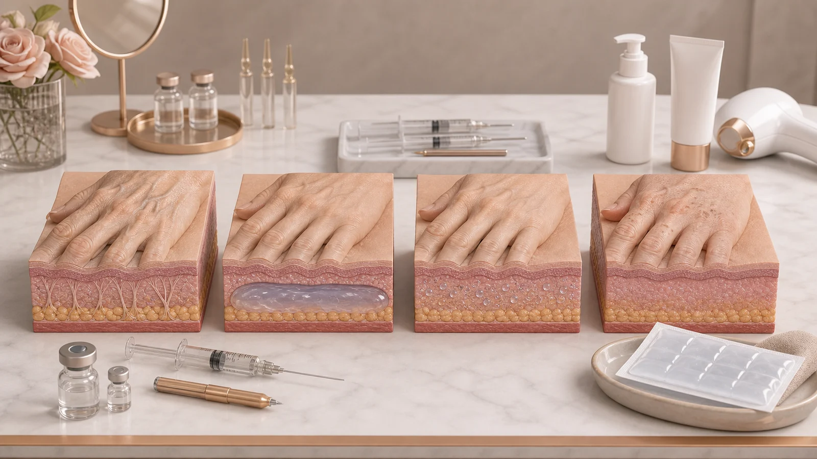Planejamento clínico do protocolo combinado para mãos com bioestimulador, skinbooster, laser e fotoproteção