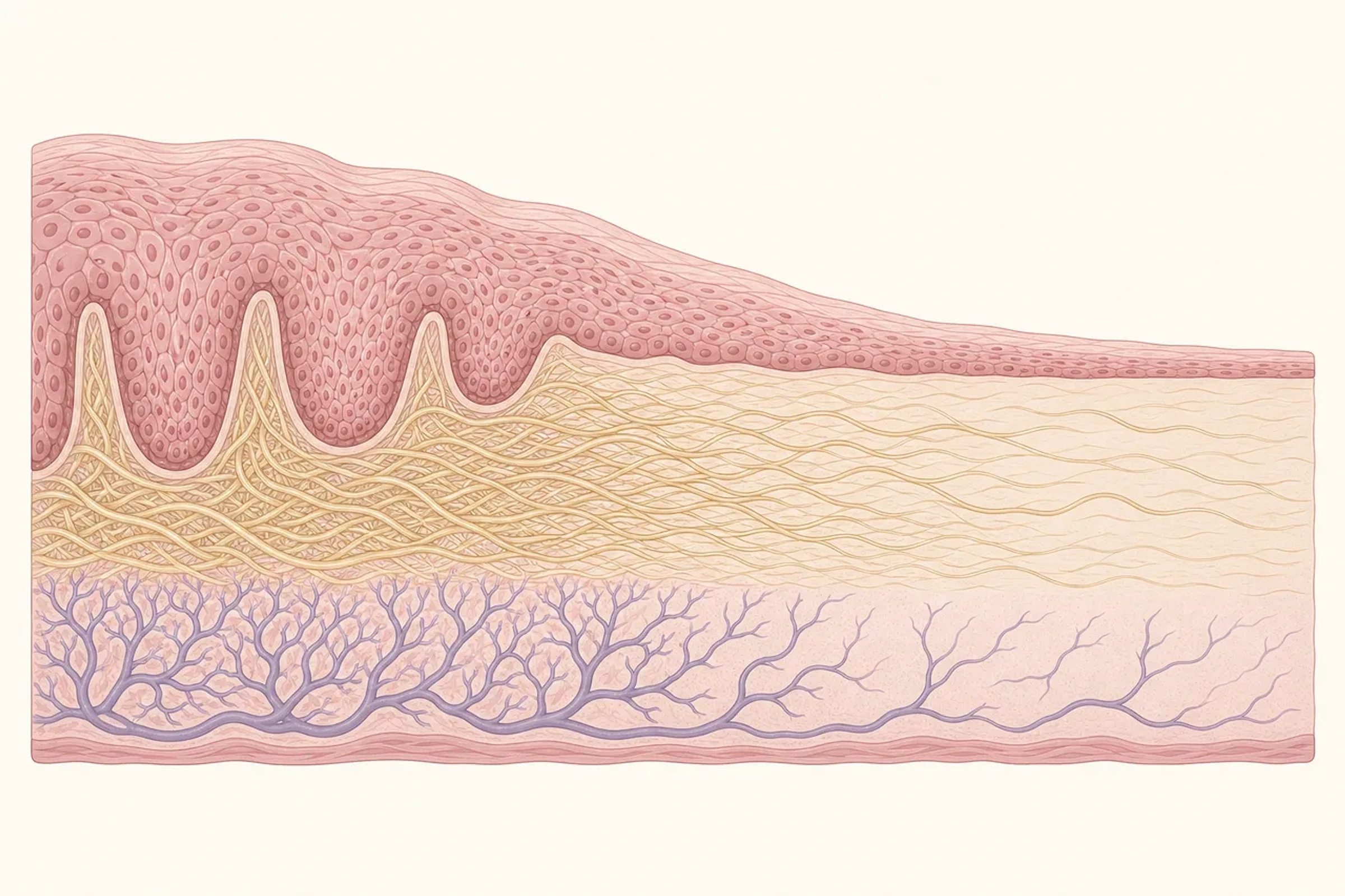 Transição integrada do epitélio, fibras de sustentação e vascularização na síndrome geniturinária da menopausa
