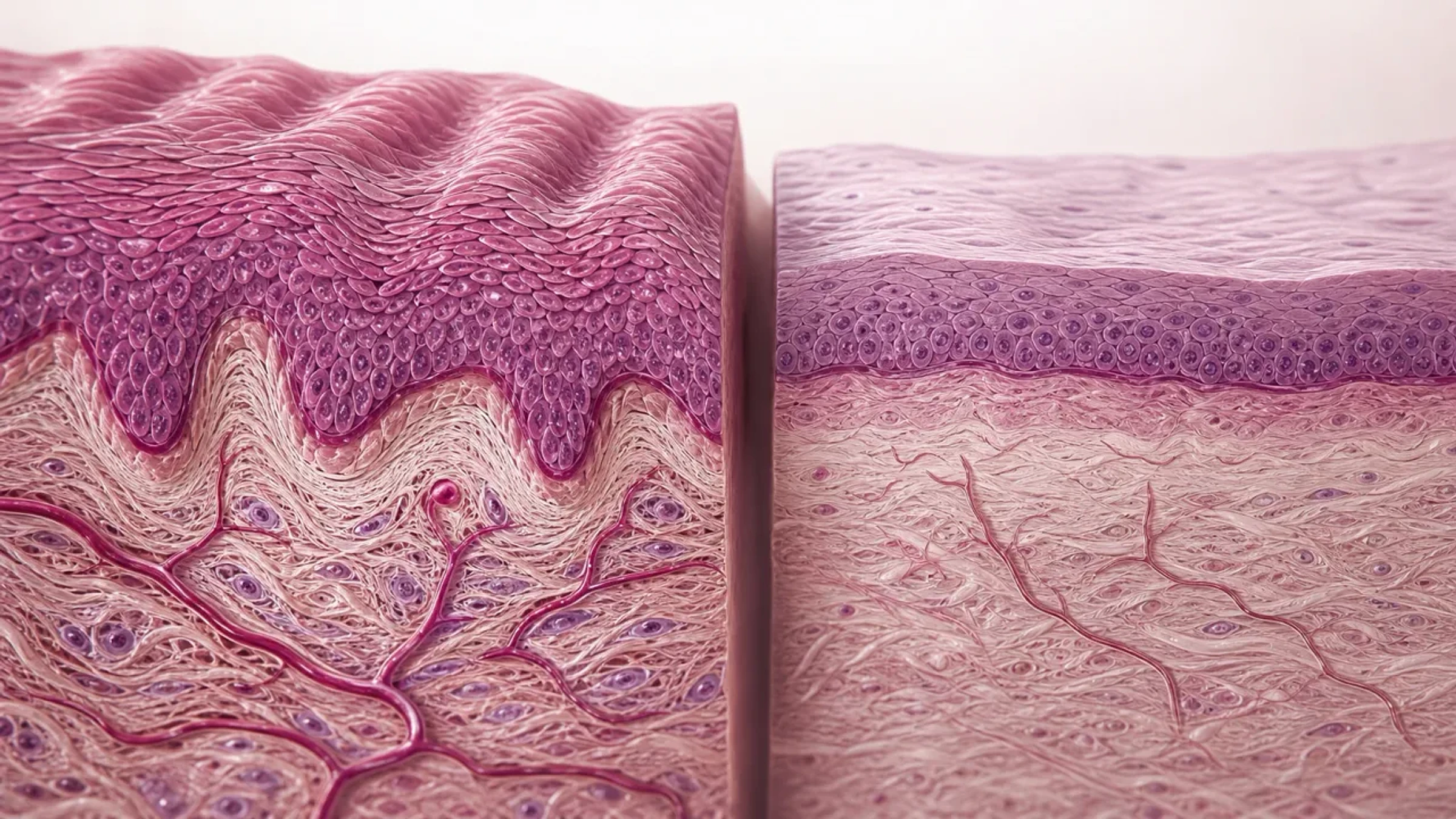 Comparação microscópica entre mucosa vaginal pré-menopausa e pós-menopausa