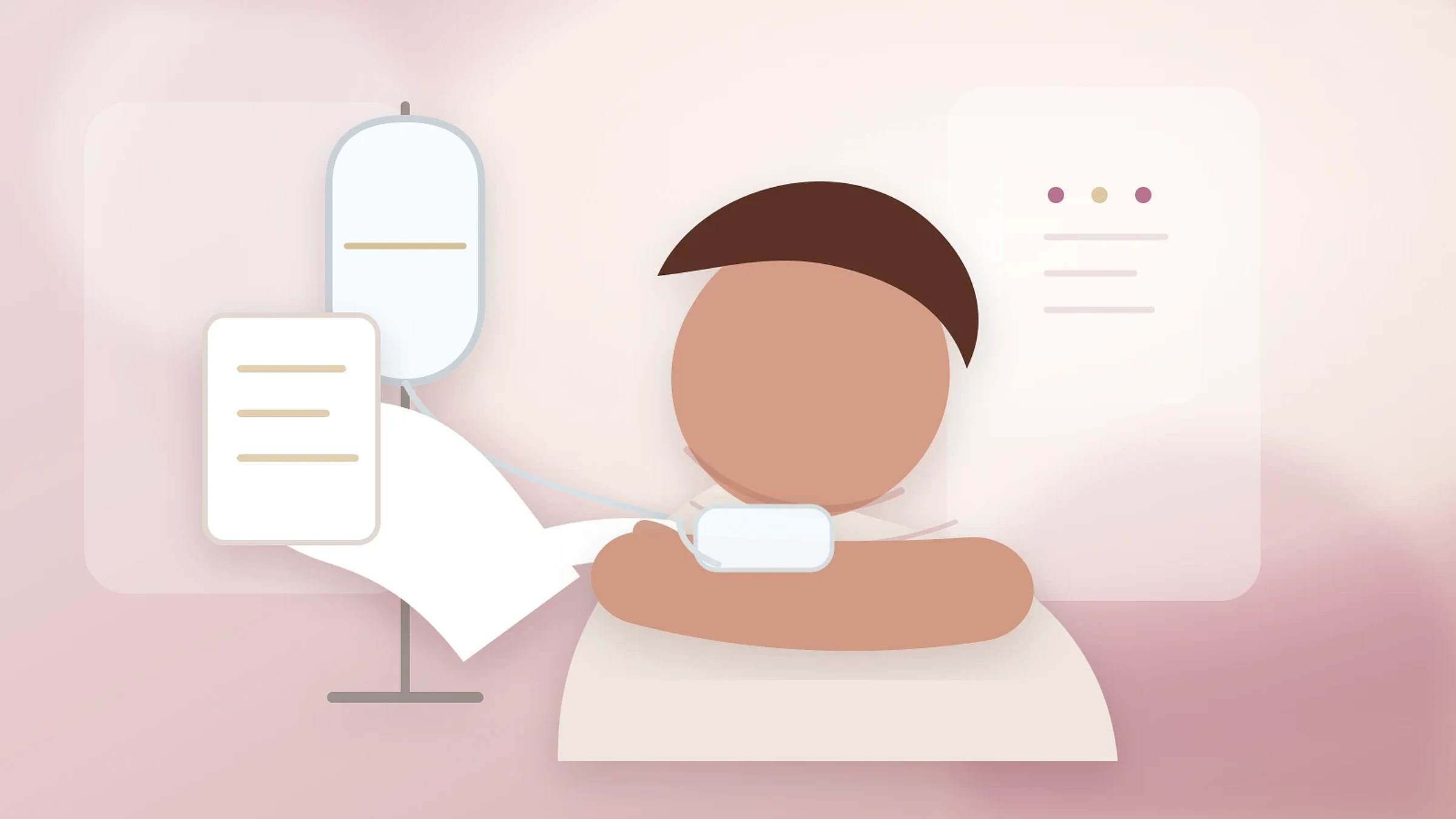 Cena clínica editorial de soroterapia intravenosa com triagem e monitoramento profissional