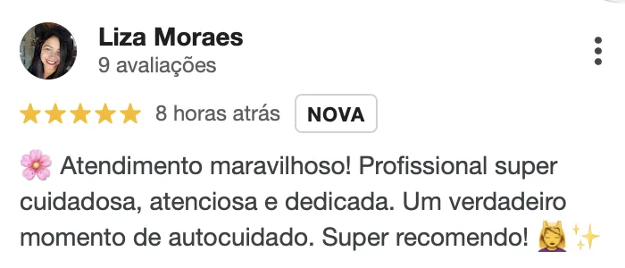 Cliente satisfeita com atendimento de Dra. Talita Almeida em Moema