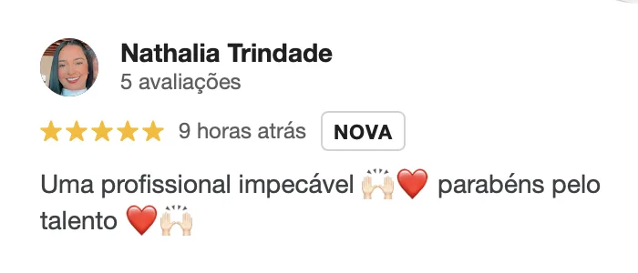 Avaliação Google, cliente satisfeita com estética Talita Almeida